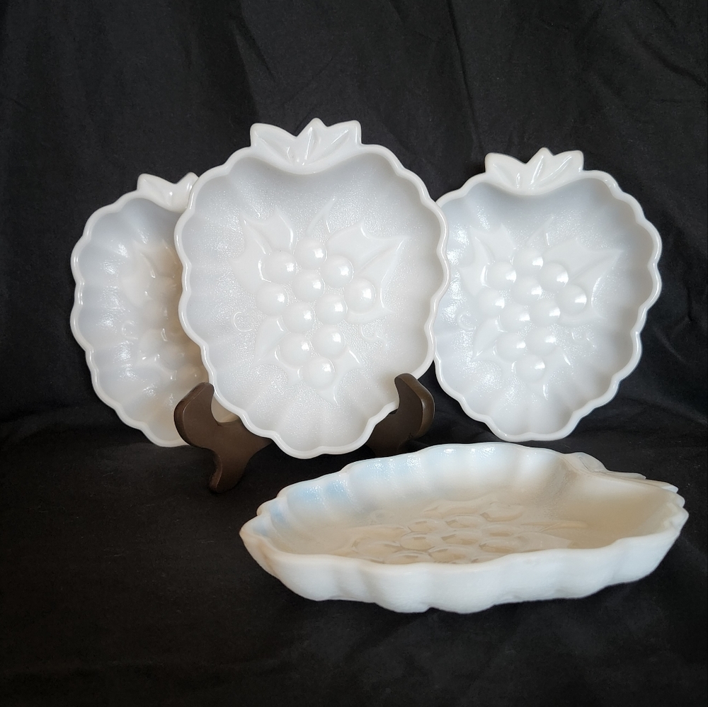 Hazel Atlas Milk Glass Grape Dish set of 4